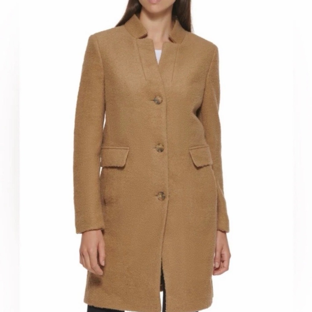 Women's DKNY Single Breasted Walker Coat Beige Wool  Size P/Xsmall boucle teddy